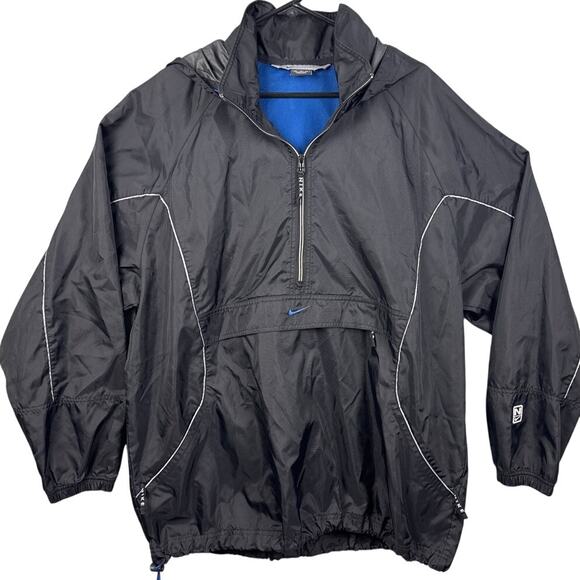 Y2K Nike Center Swoosh Windbreaker 3/4 Zip Pullover Black Hooded Vented Size XL - Picture 1 of 10